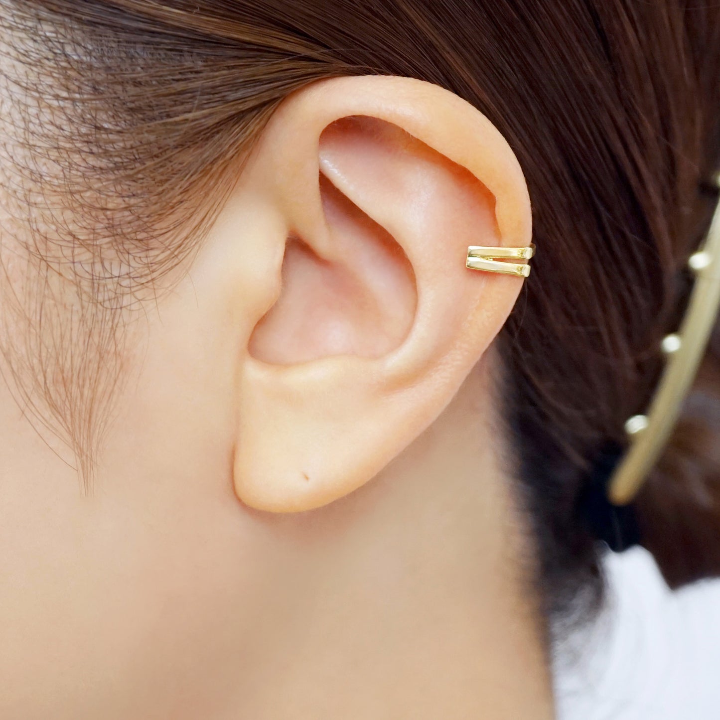 10K Pentagon Ear Cuff (Yellow Gold) - Model Image