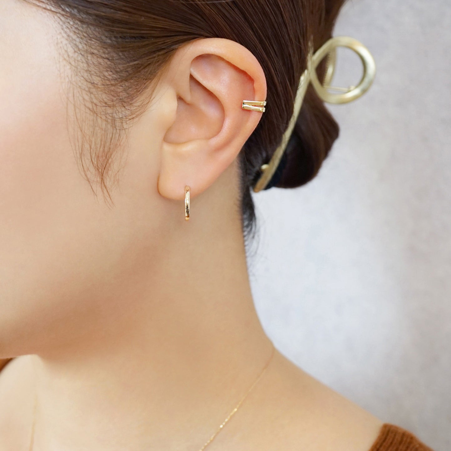 10K Pentagon Ear Cuff (Yellow Gold) - Model Image