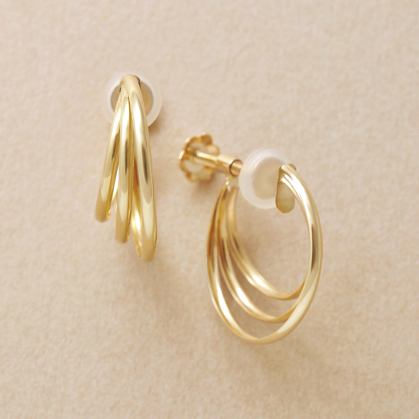 10K Triple Hoop Clip-On Earrings (Yellow Gold) - Product Image