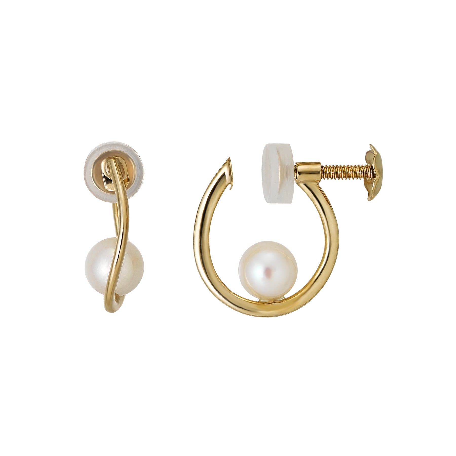 10K Akoya Pearl Hoop Clip-On Earrings (Yellow Gold) - Product Image