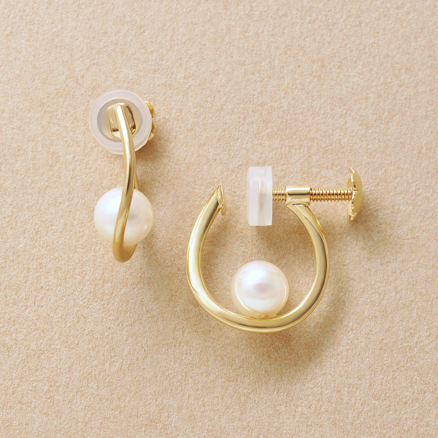 10K Akoya Pearl Hoop Clip-On Earrings (Yellow Gold) - Product Image