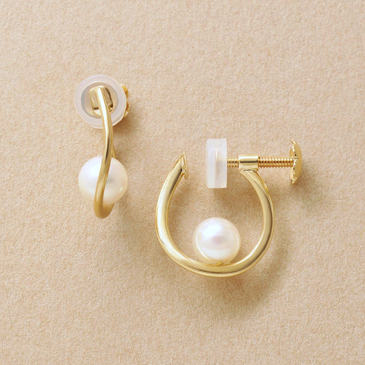 10K Akoya Pearl Hoop Clip-On Earrings (Yellow Gold) - Product Image