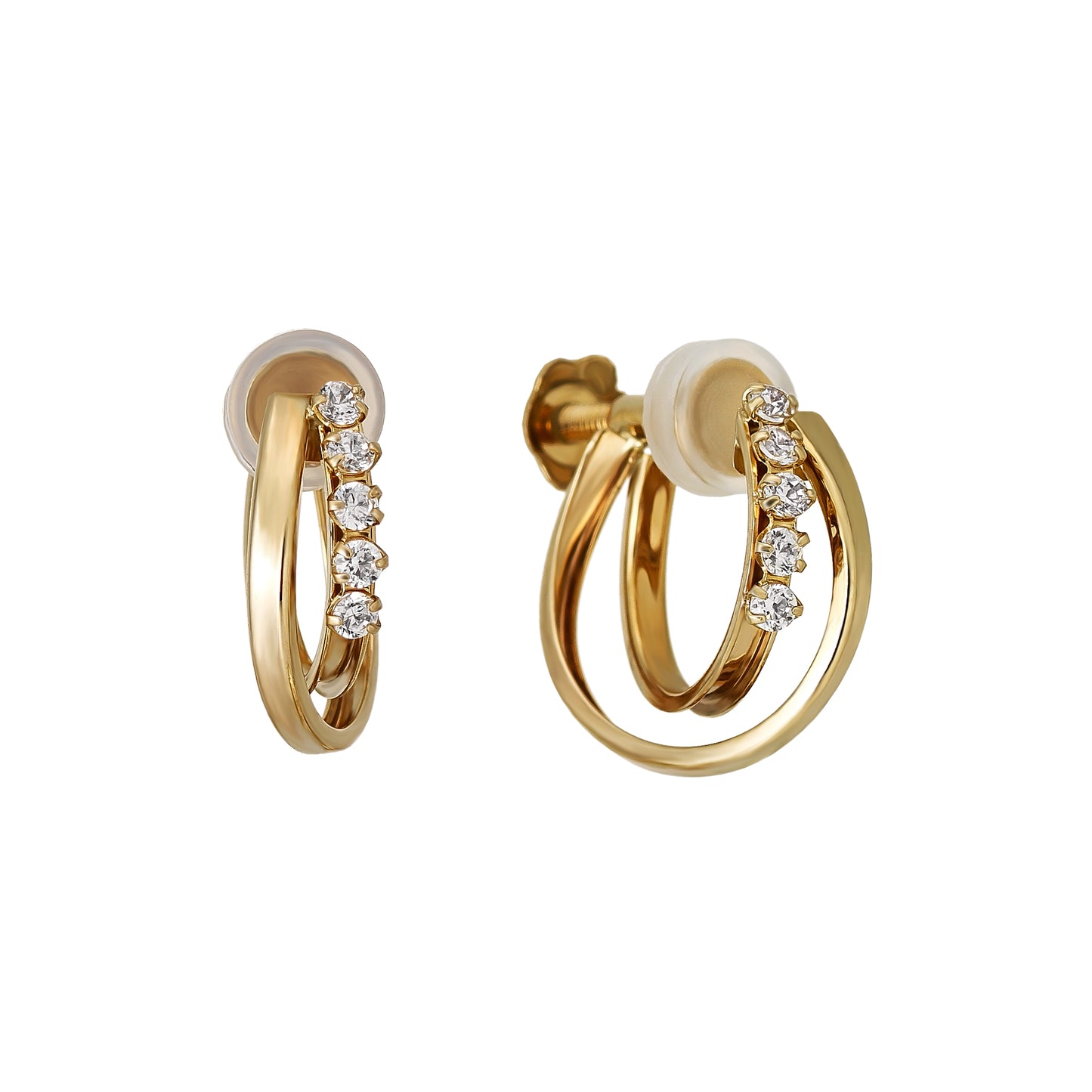 10K Crossed Glittering Hoop Clip-On Earrings (Yellow Gold) - Product Image