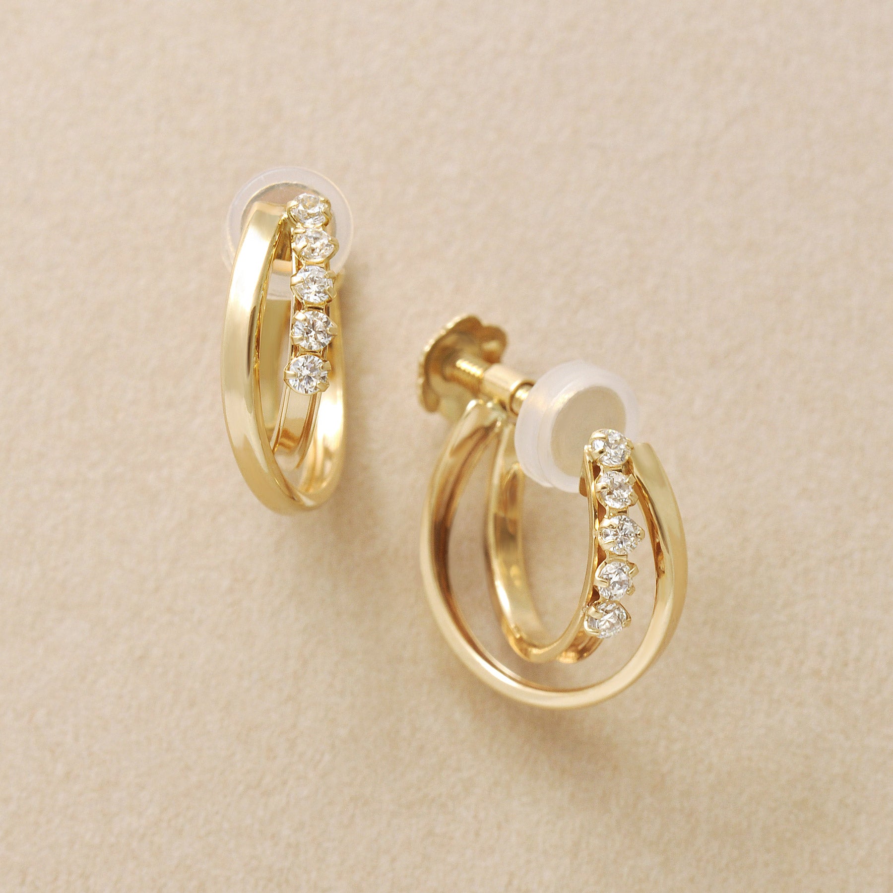 10K Crossed Glittering Hoop Clip-On Earrings (Yellow Gold) - Product Image