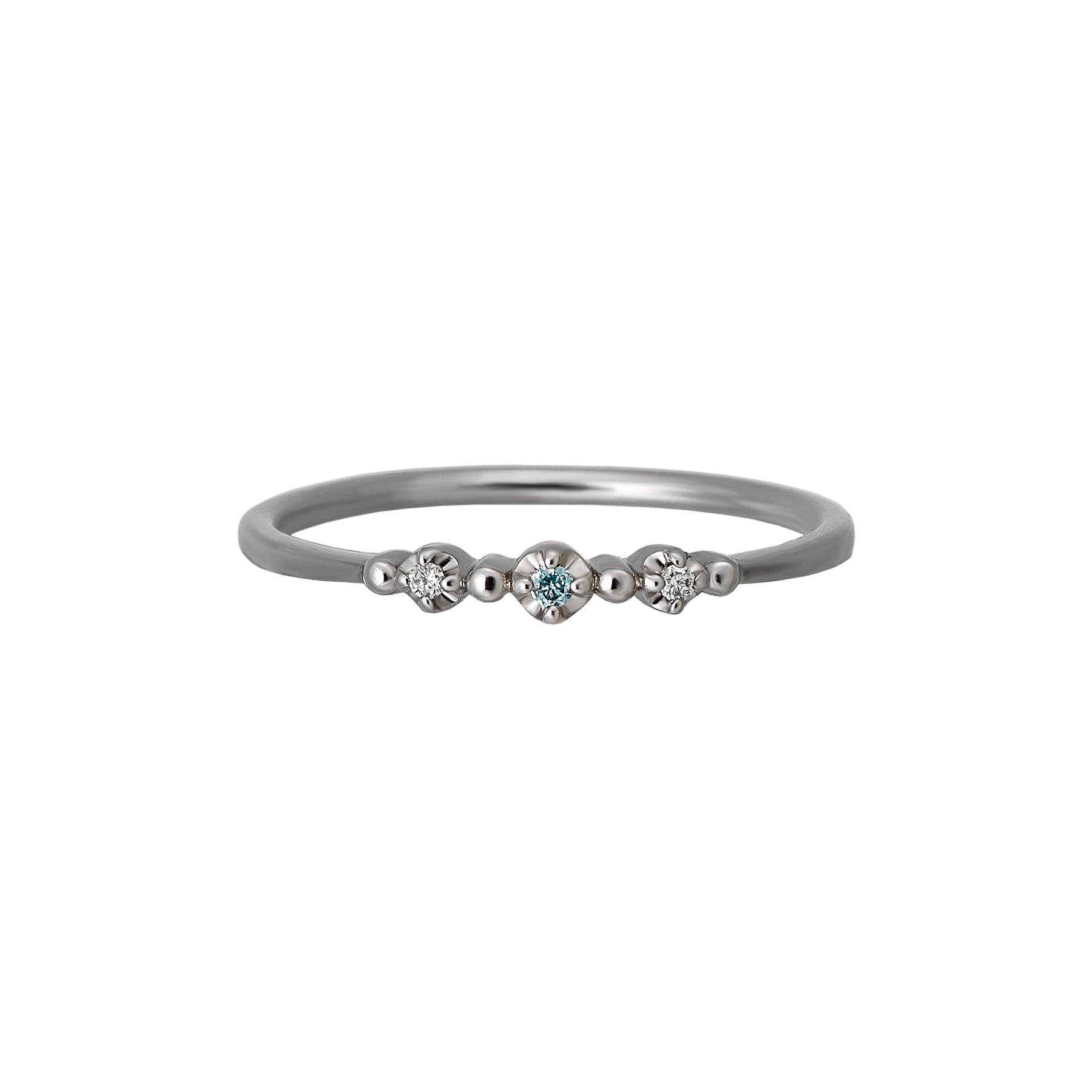 10K Ice Blue Diamond Straight 3-Stone Ring (White Gold) - Product Image