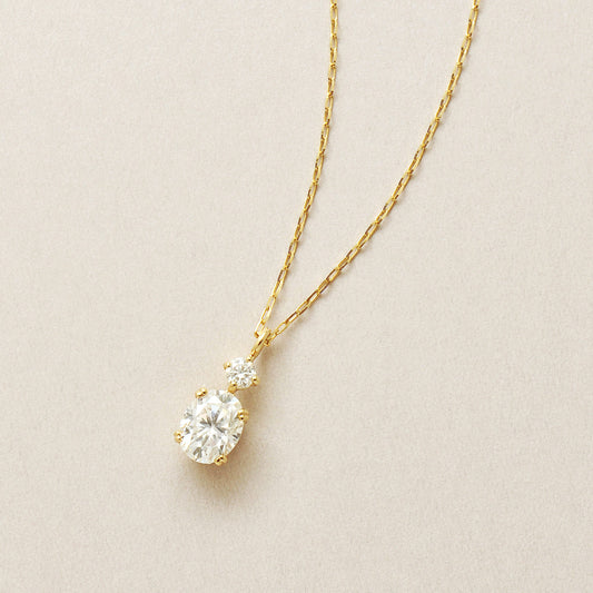 10K Moissanite Oval Necklace (Yellow Gold) - Product Image