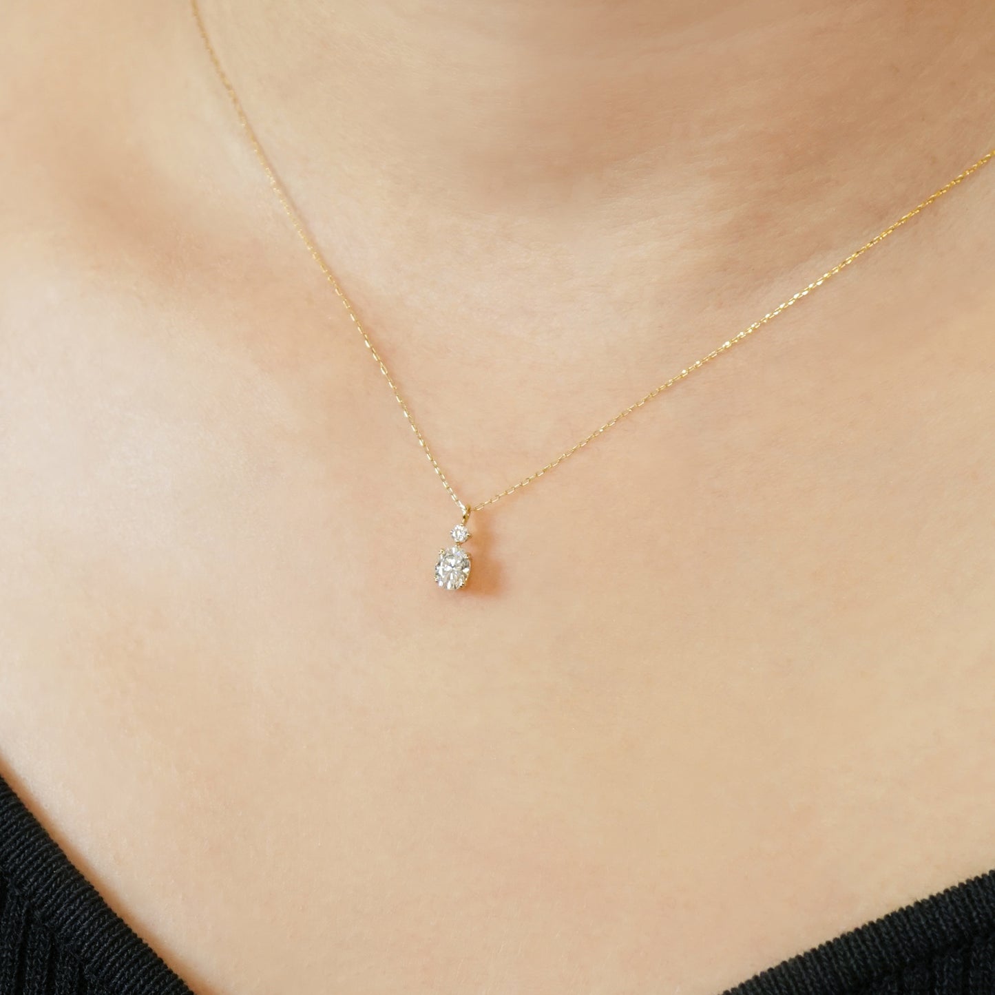 10K Moissanite Oval Necklace (Yellow Gold) - Model Image