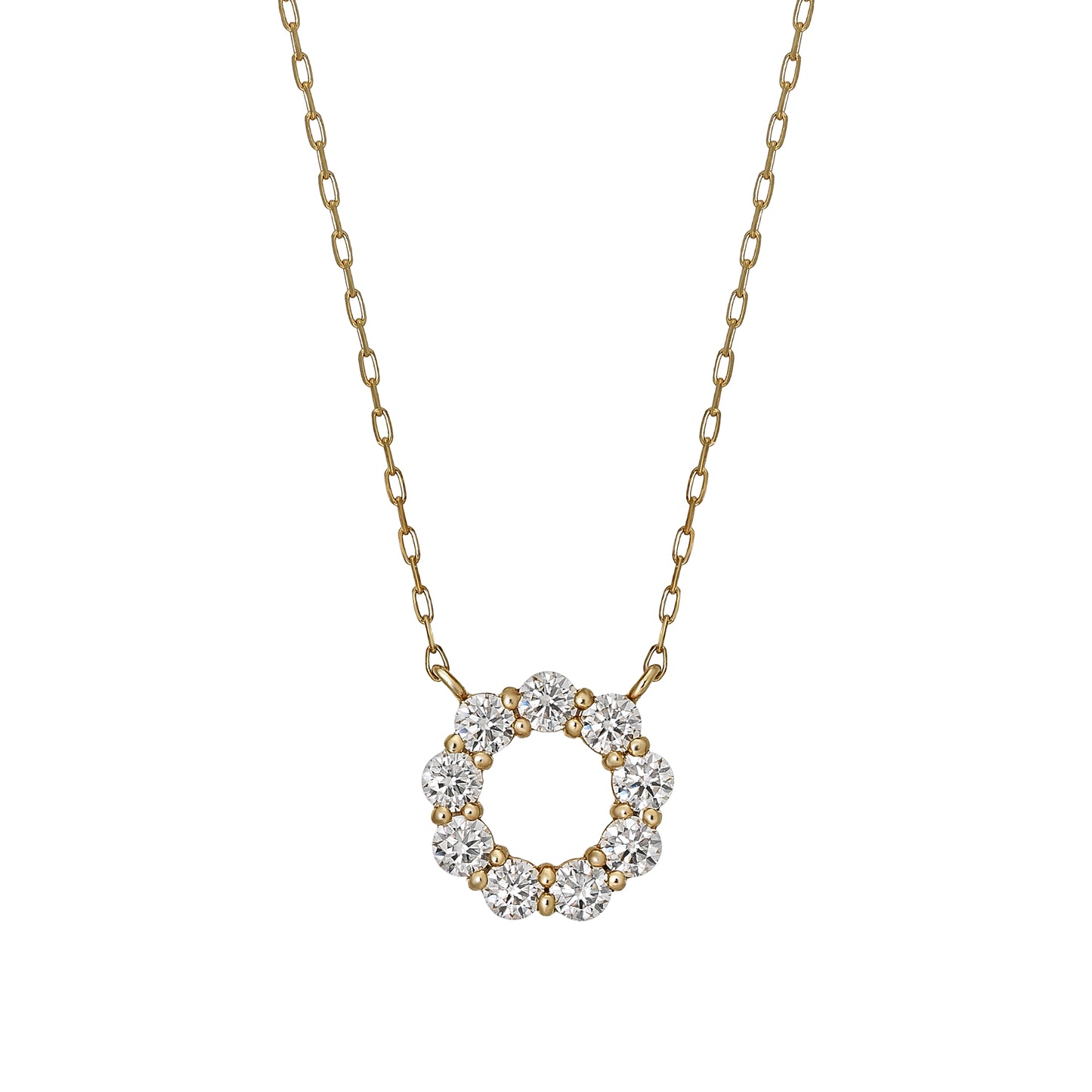 10K Moissanite Circle Flower Necklace (Yellow Gold) - Product Image