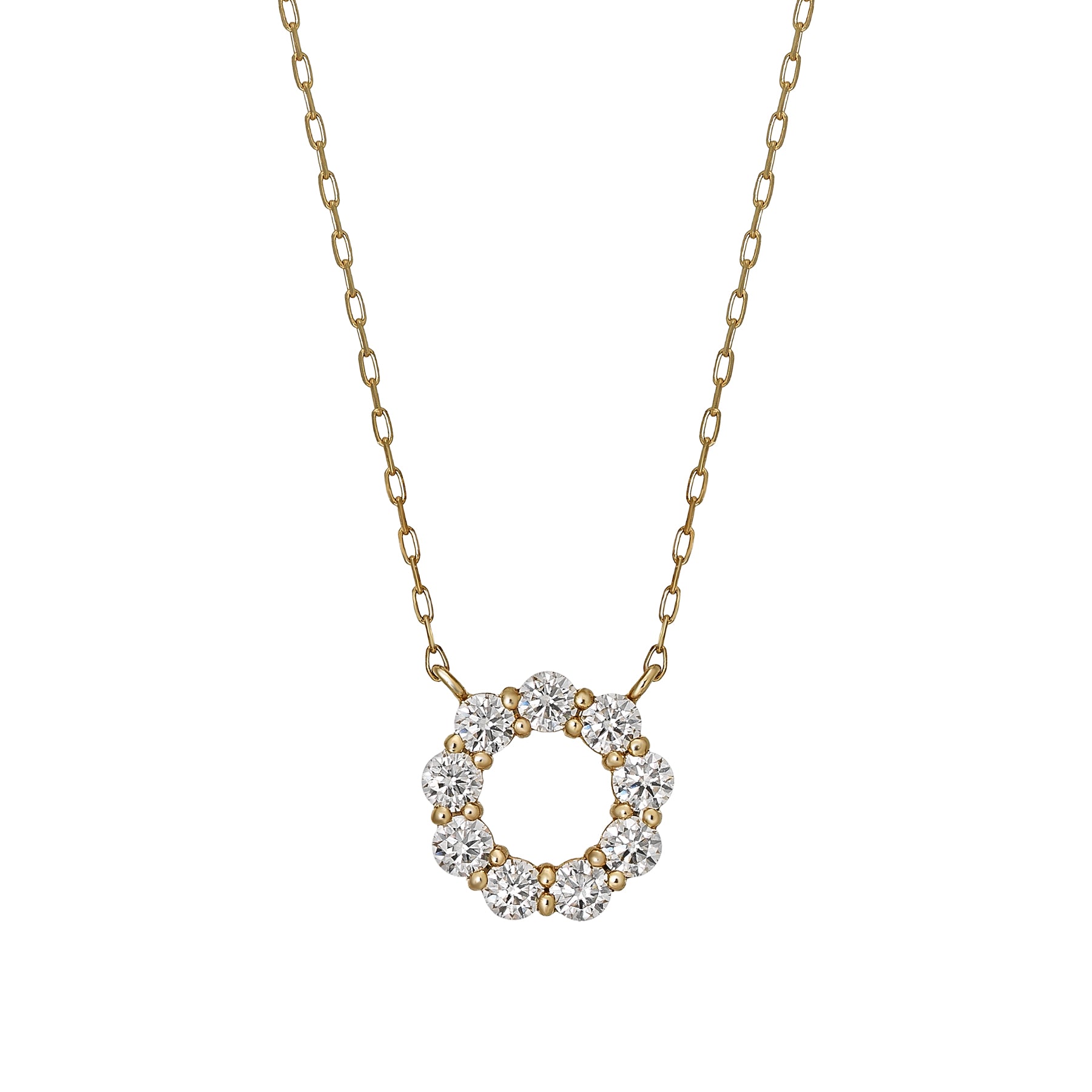 10K Moissanite Circle Flower Necklace (Yellow Gold) - Product Image