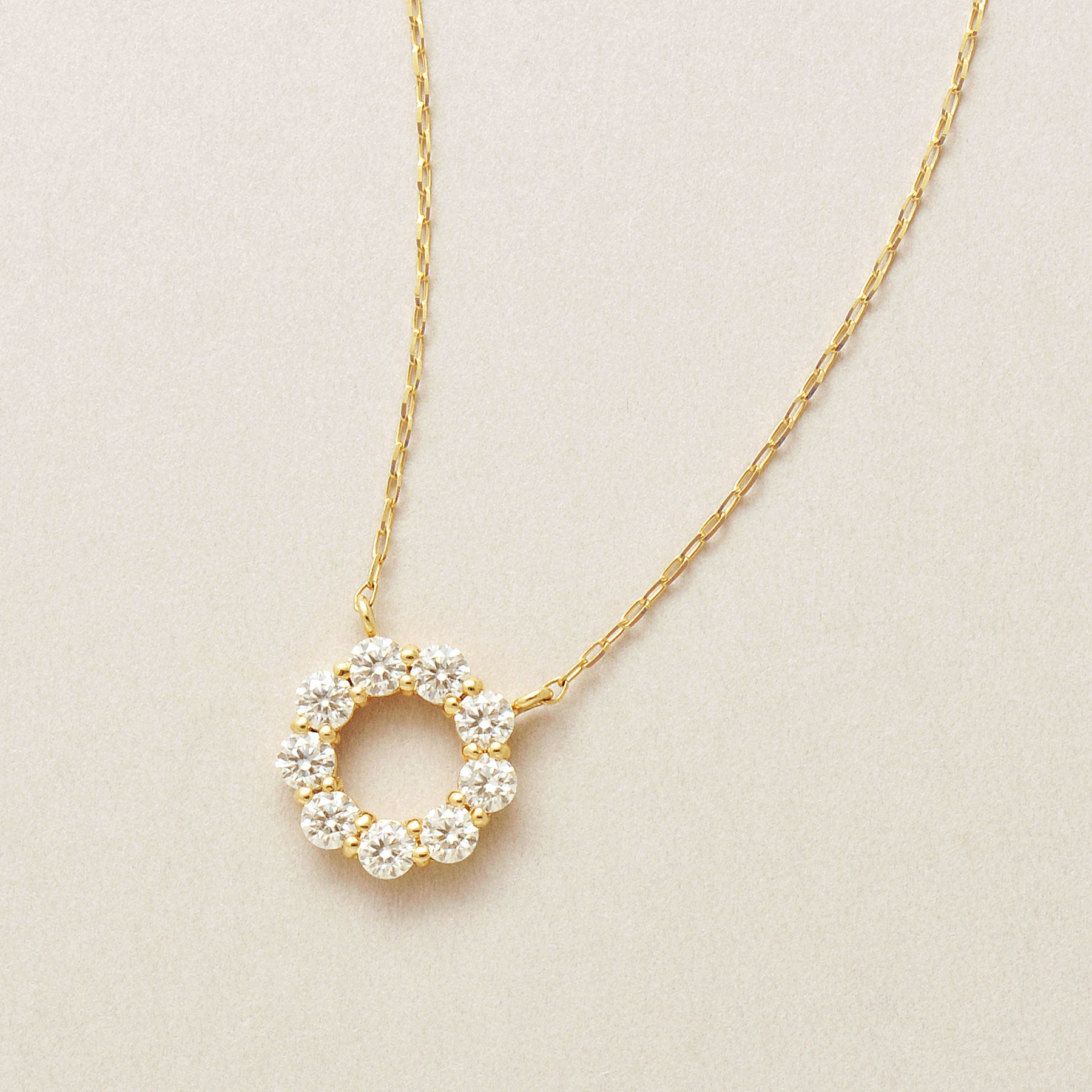 10K Moissanite Circle Flower Necklace (Yellow Gold) - Product Image