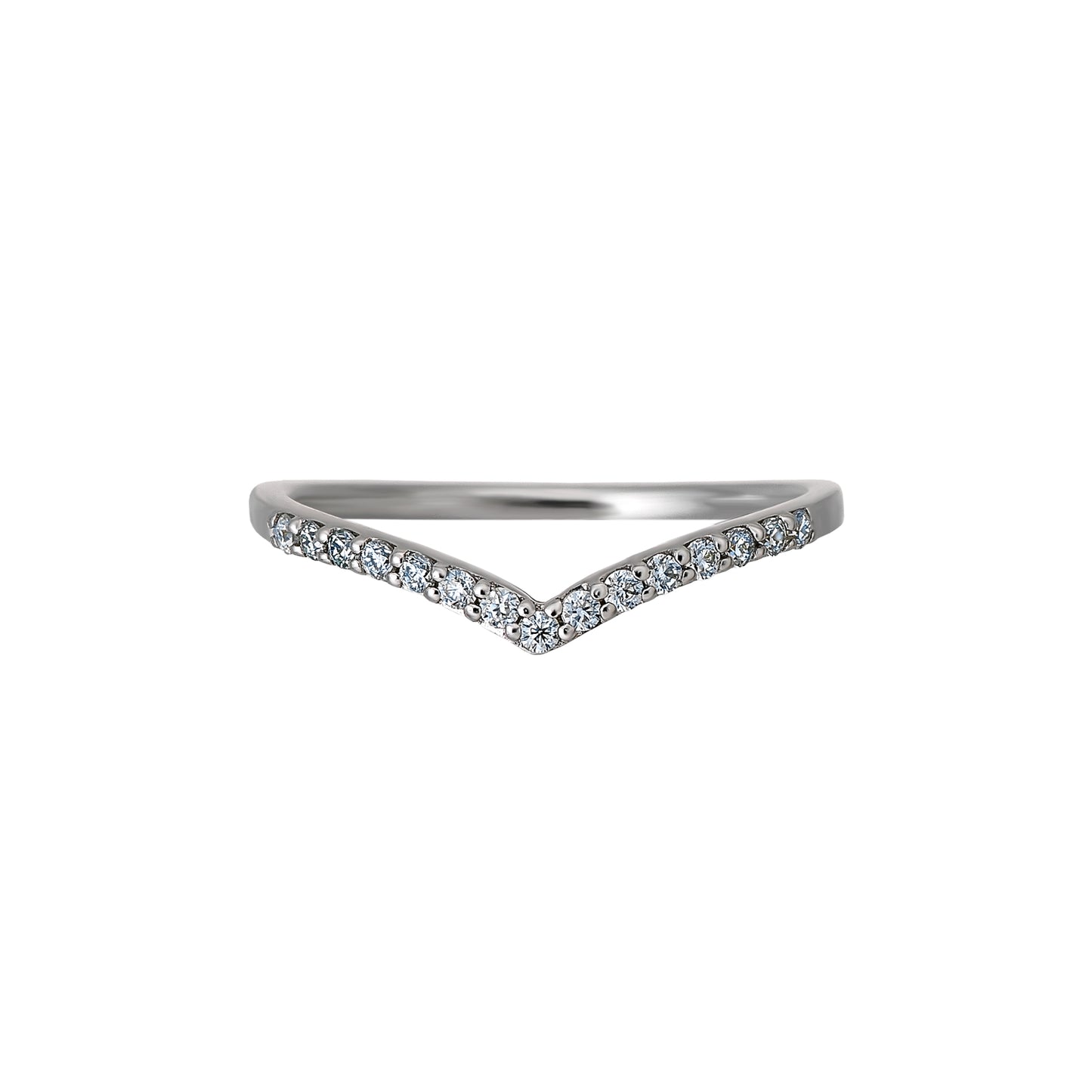 10K Moissanite V-shaped Melee Ring (White Gold) - Product Image