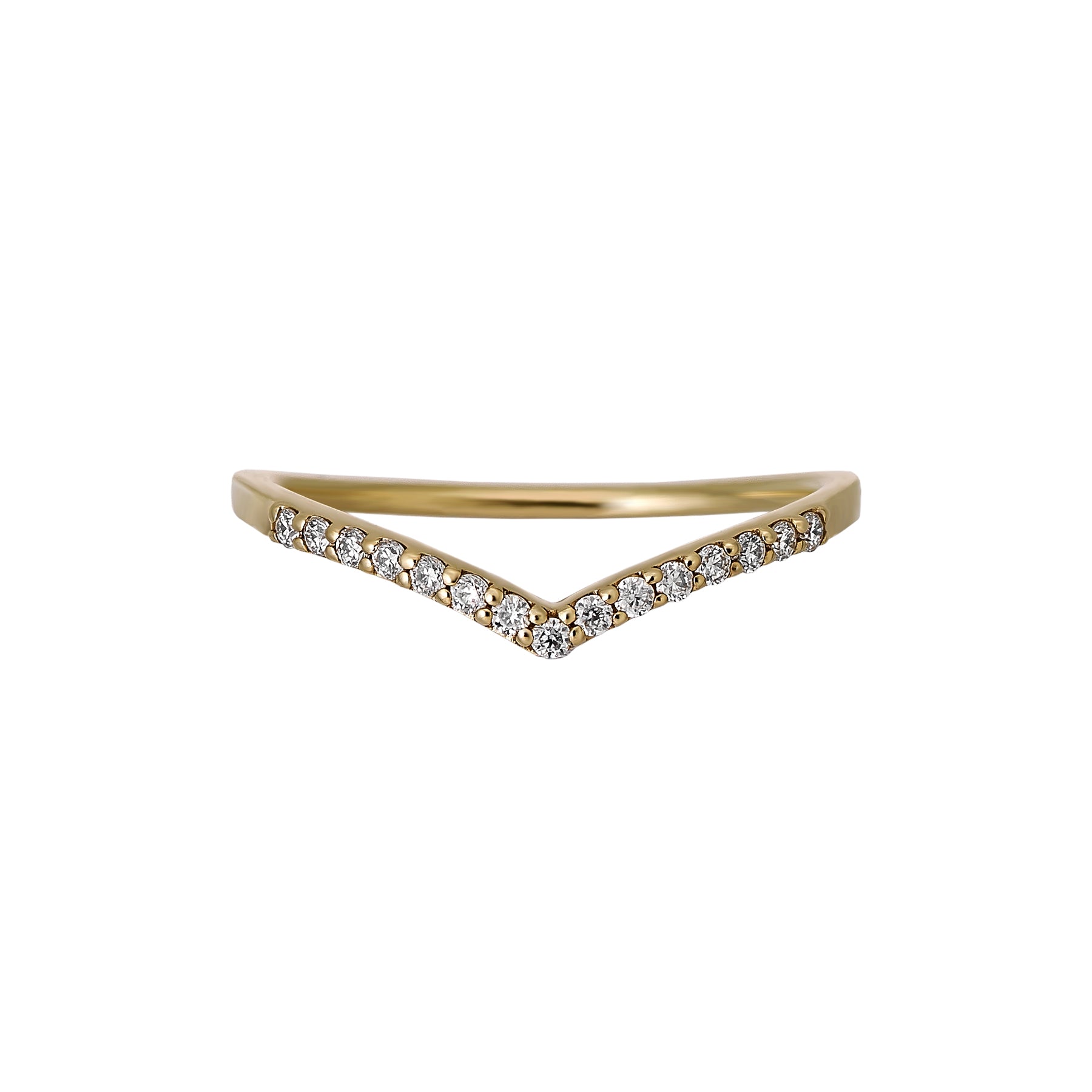 10K Moissanite V-shaped Melee Ring (Yellow Gold) - Product Image