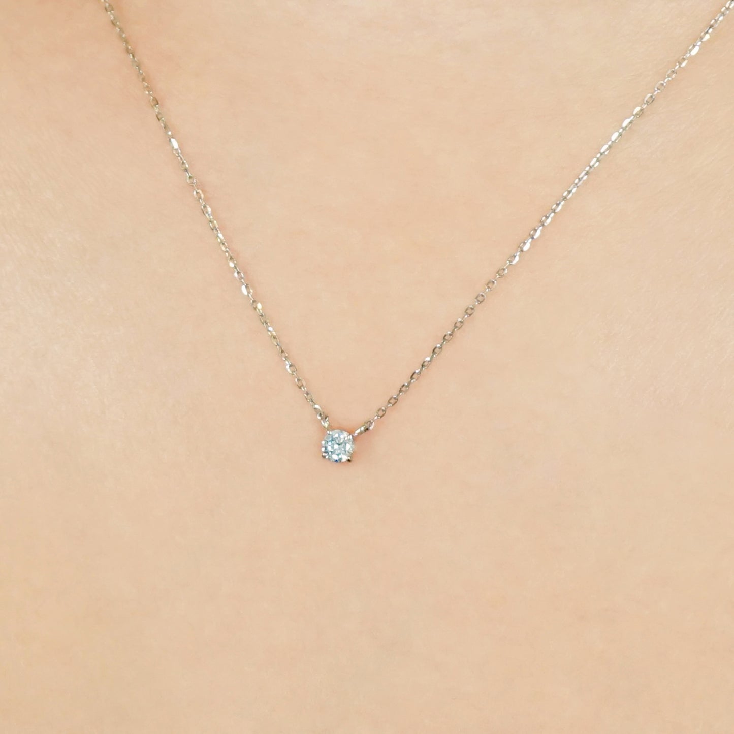 Platinum Ice Blue Diamond Solitaire Necklace (Small) - Model Image