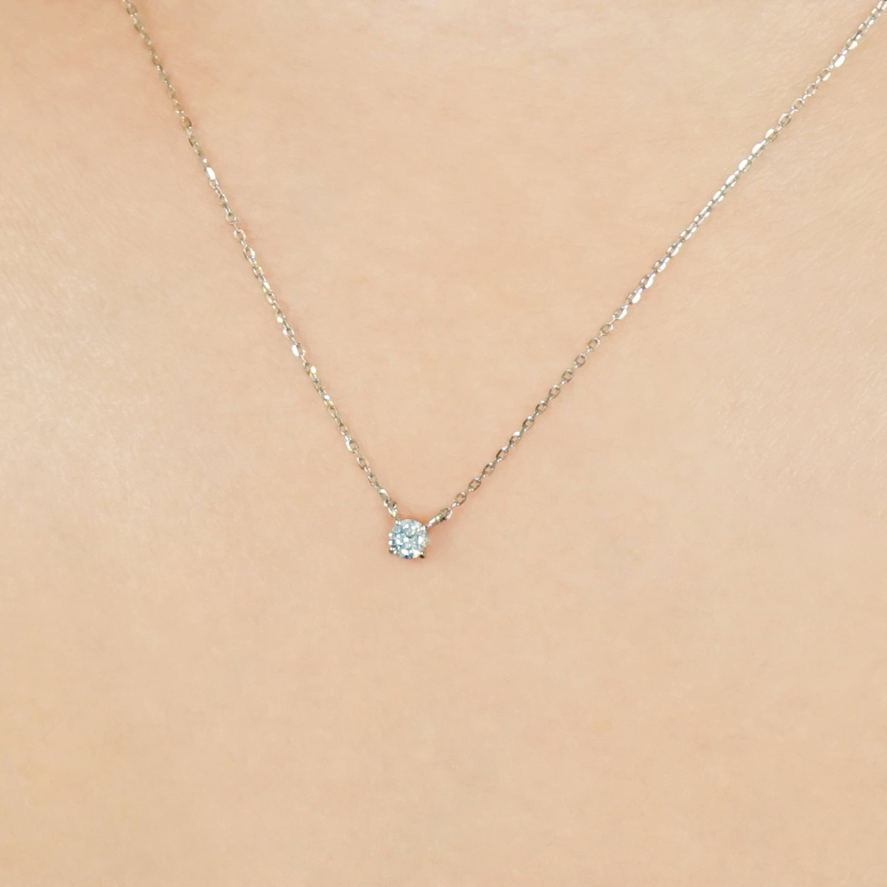 Platinum Ice Blue Diamond Solitaire Necklace (Small) - Model Image