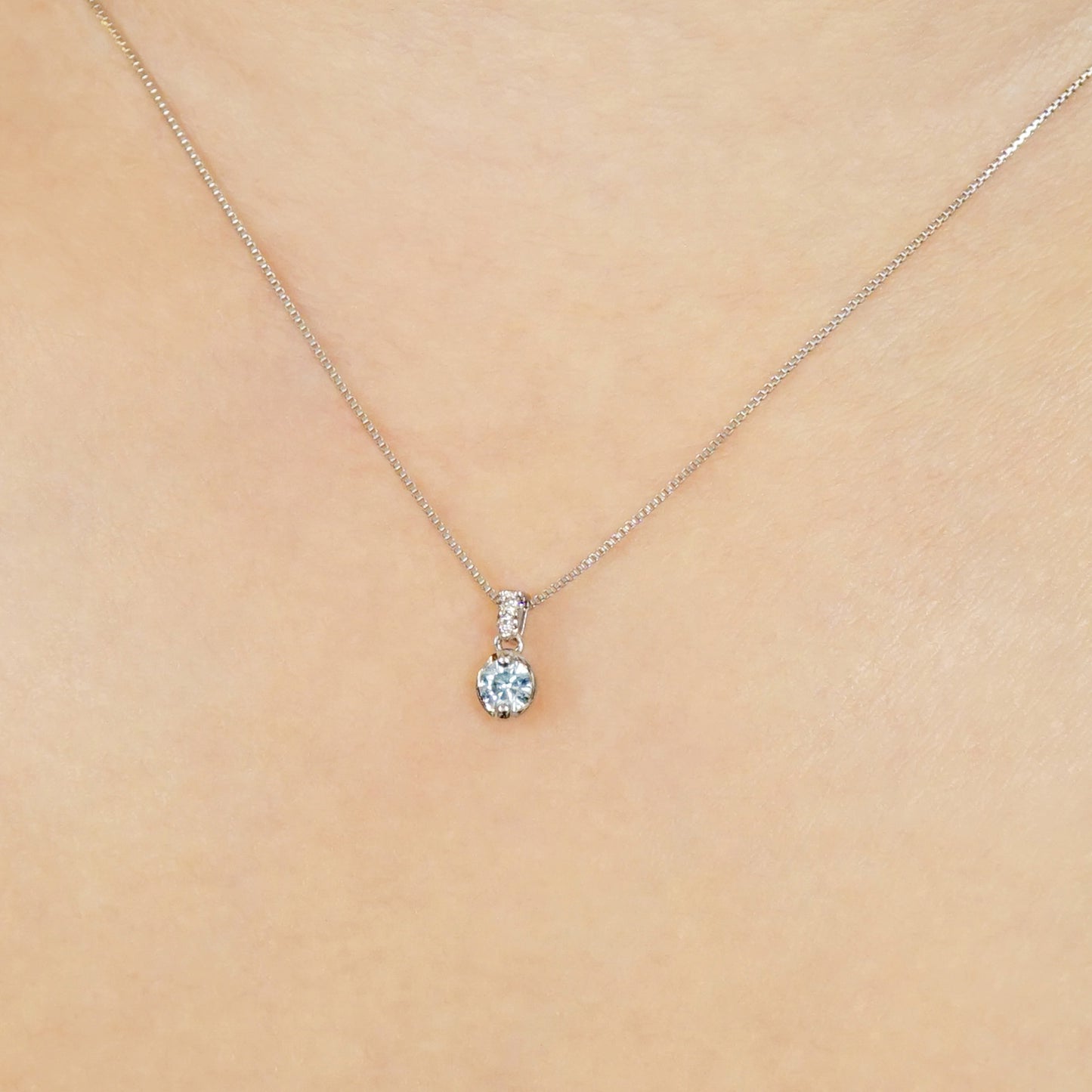 Platinum Ice Blue Diamond Swinging Necklace - Model Image