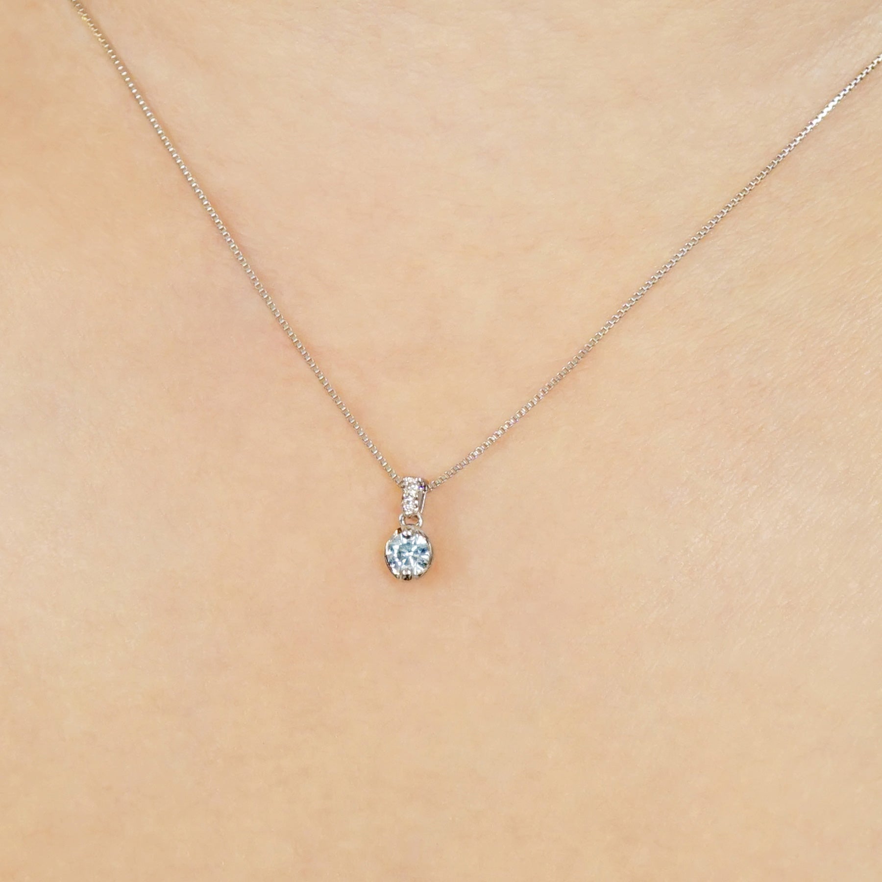 Platinum Ice Blue Diamond Swinging Necklace - Model Image