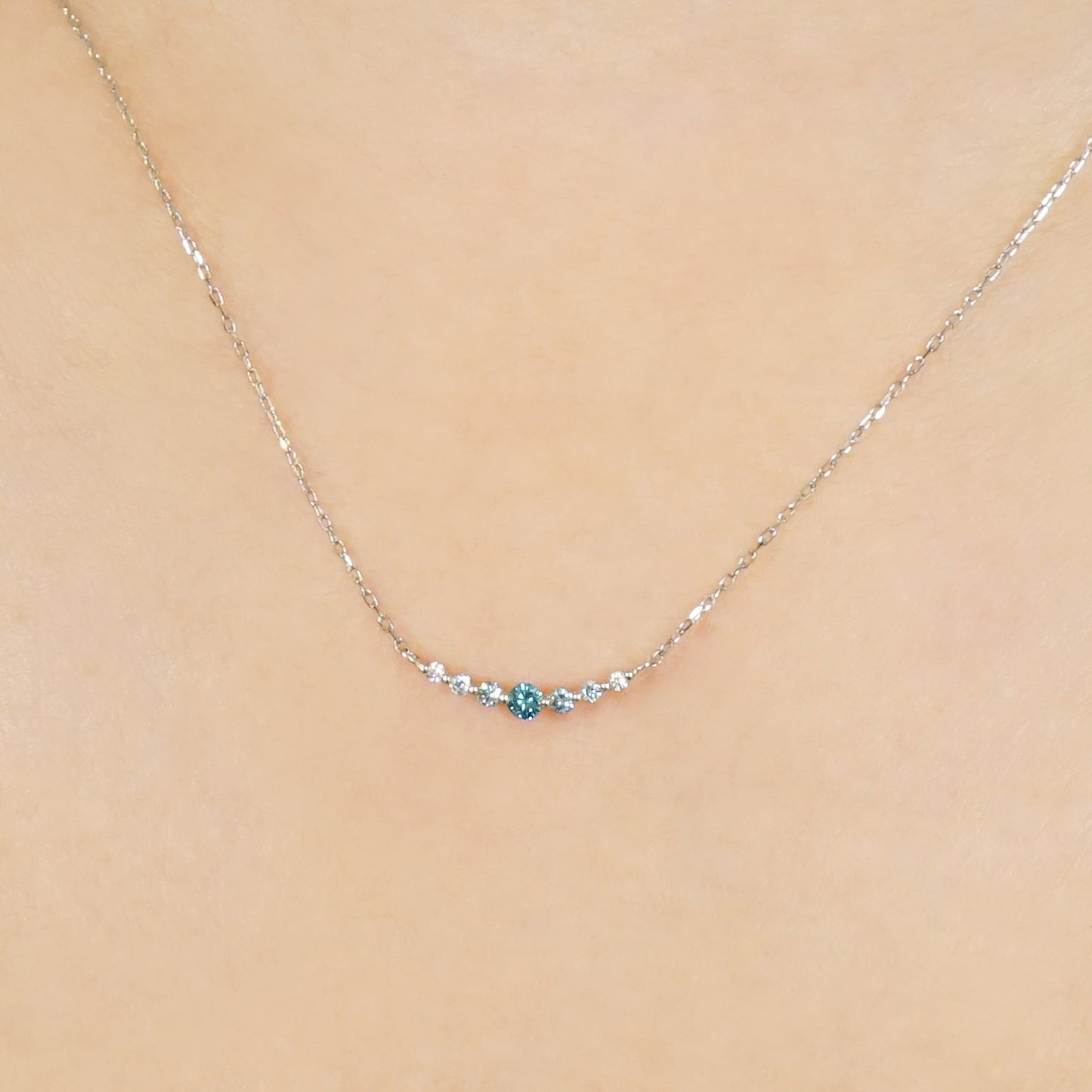 Platinum Diamond Color Gradation Necklace - Model Image