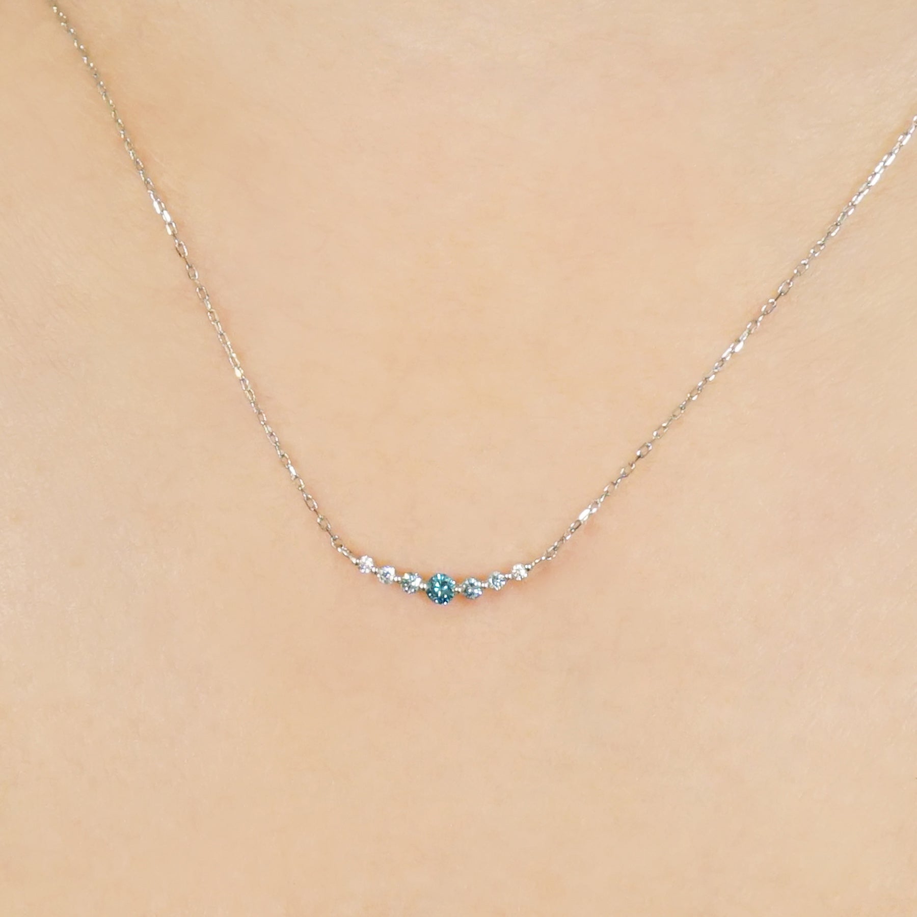 Platinum Diamond Color Gradation Necklace - Model Image