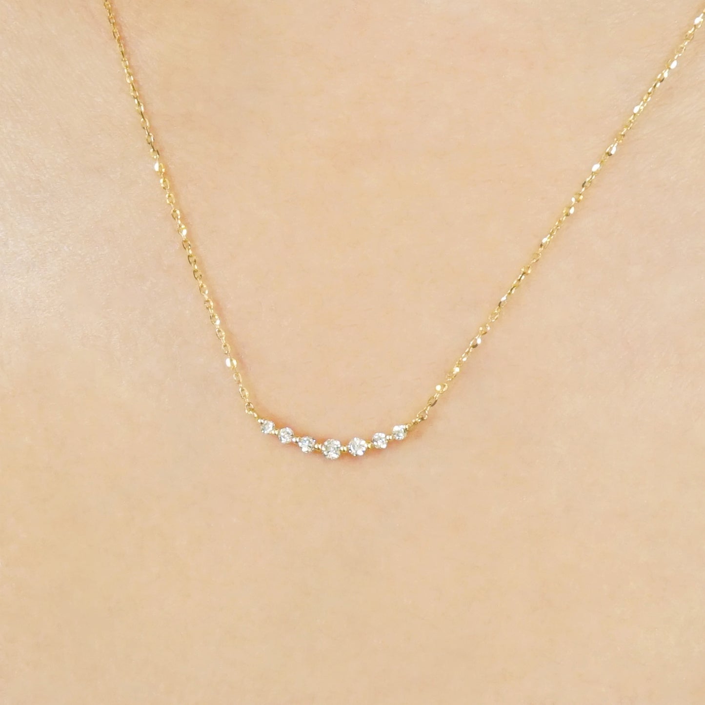 18K Diamond Gradation Necklace (Yellow Gold) - Model Image