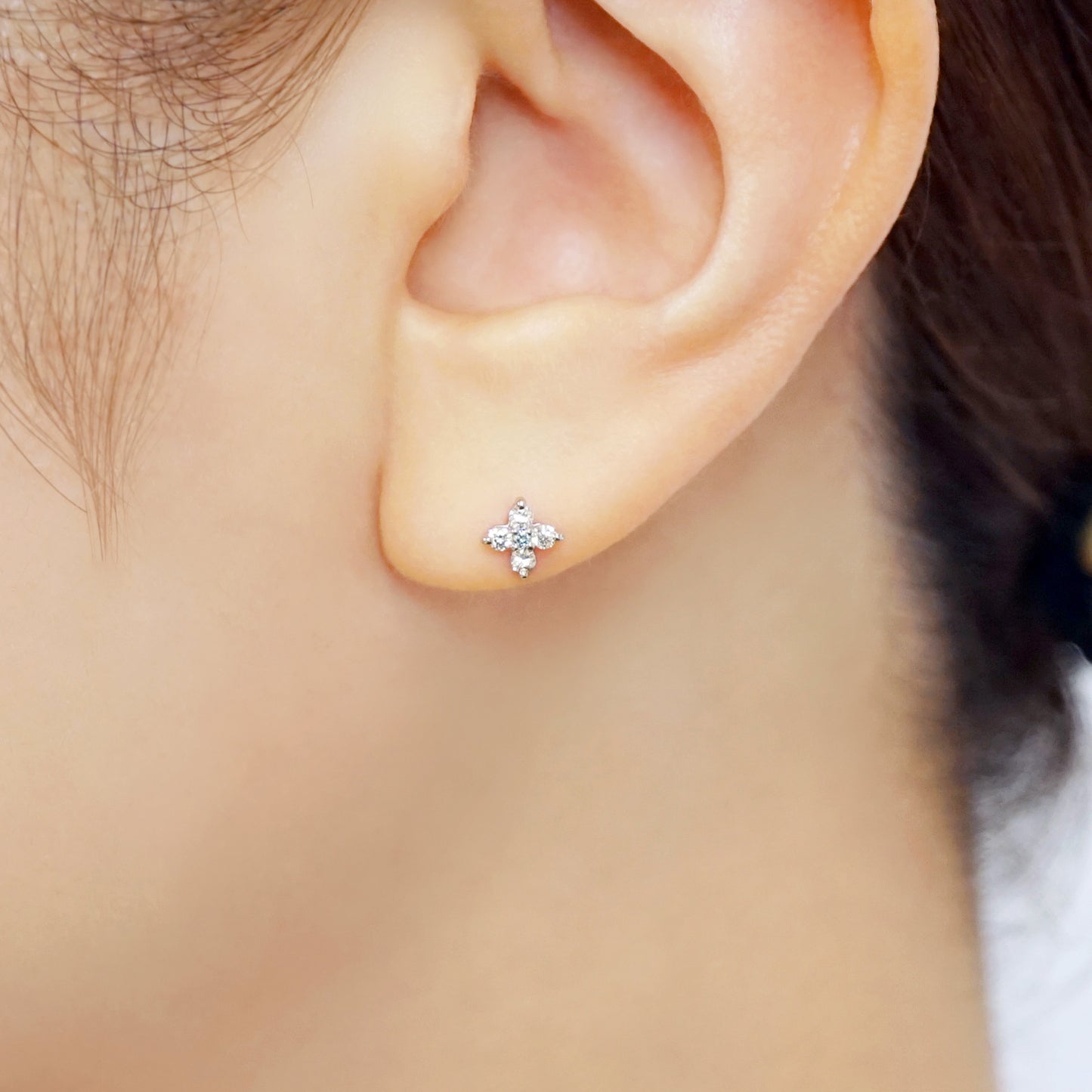 Platinum Diamond Flower Earrings (Small) - Model Image