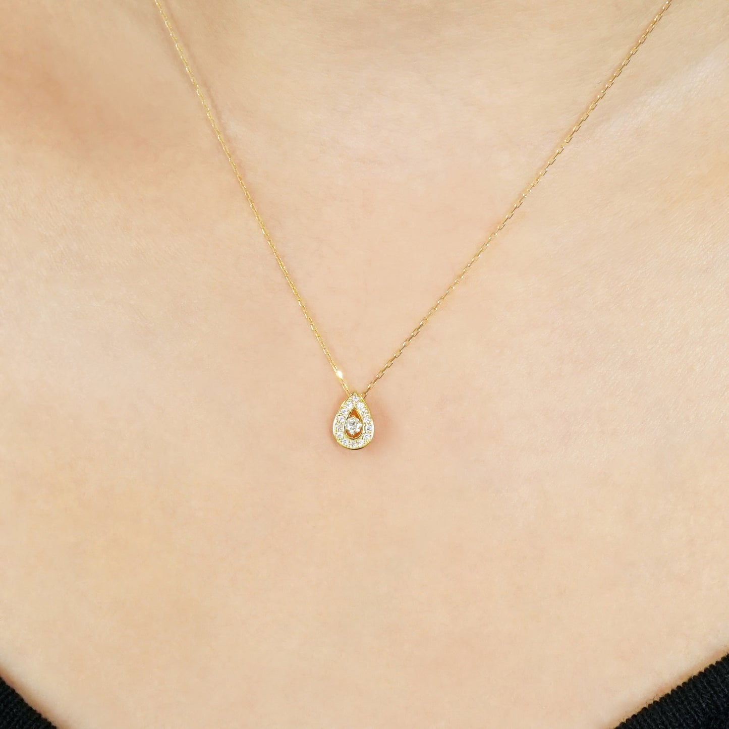 18K Diamond Eternal Dew Drop Necklace (Yellow Gold) - Model Image