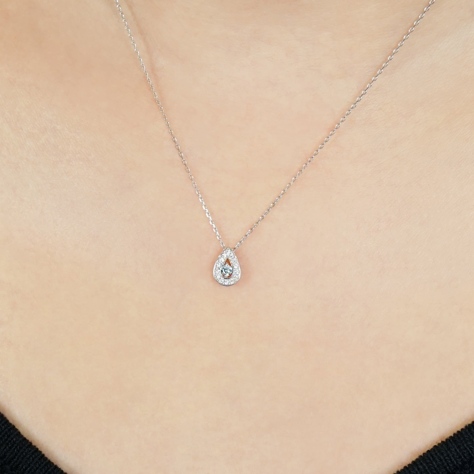 Platinum Diamond Eternal Dew Drop Necklace - Model Image