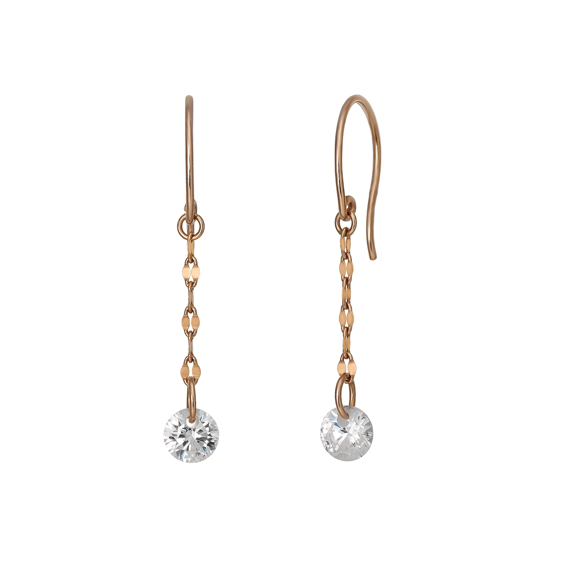 10K Petal Chain Wire Earrings (Rose Gold) - Product Image