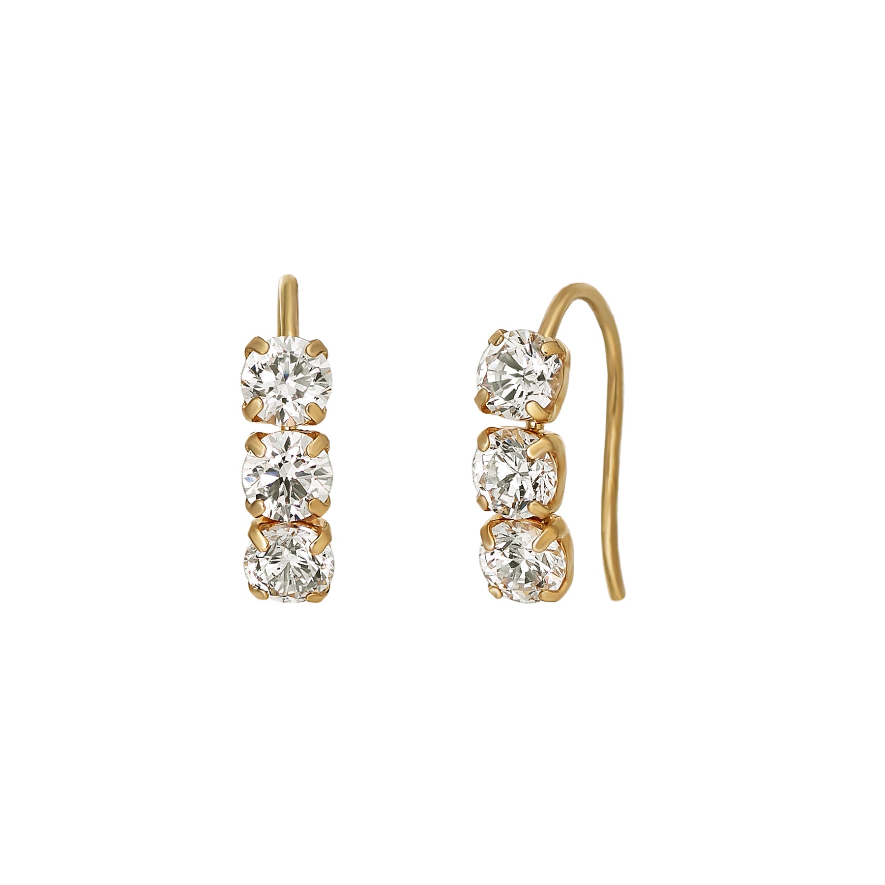 10K 3-Stone Wire Earrings (Yellow Gold) - Product Image