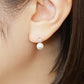 10K Square Shell Pearl Stud Earrings (Yellow Gold) - Model Image