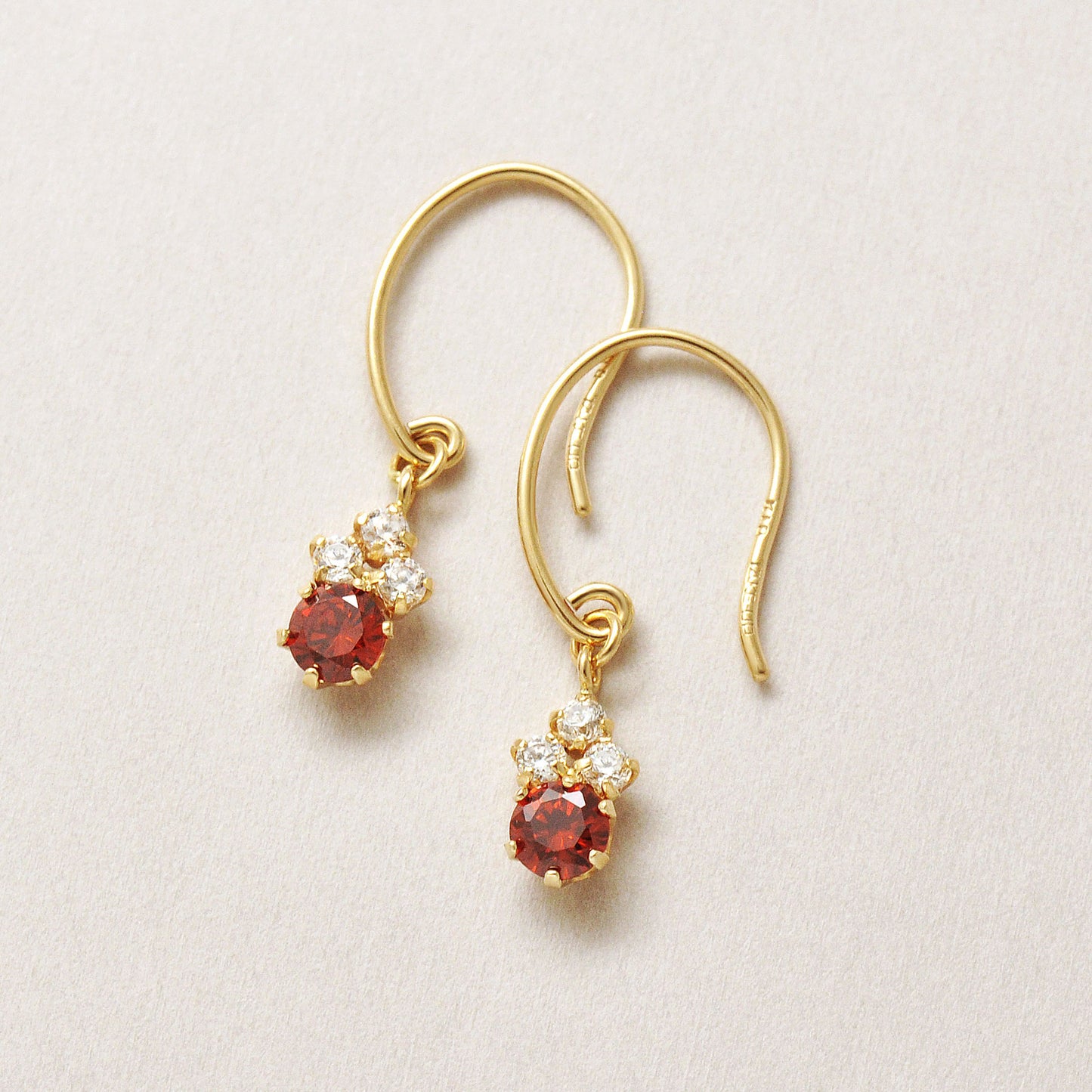 10K 3-Stone Circle Wire Earrings (Yellow Gold) - Product Image