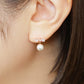 10K Ribbon Shell Pearl Wire Earrings (Rose Gold) - Model Image