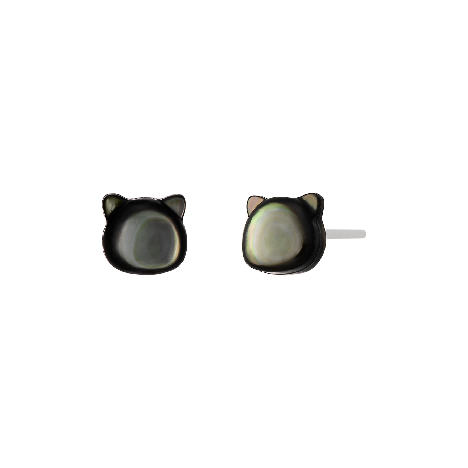 Carved Cat Black Shell Ceramic Post Earrings - Product Image