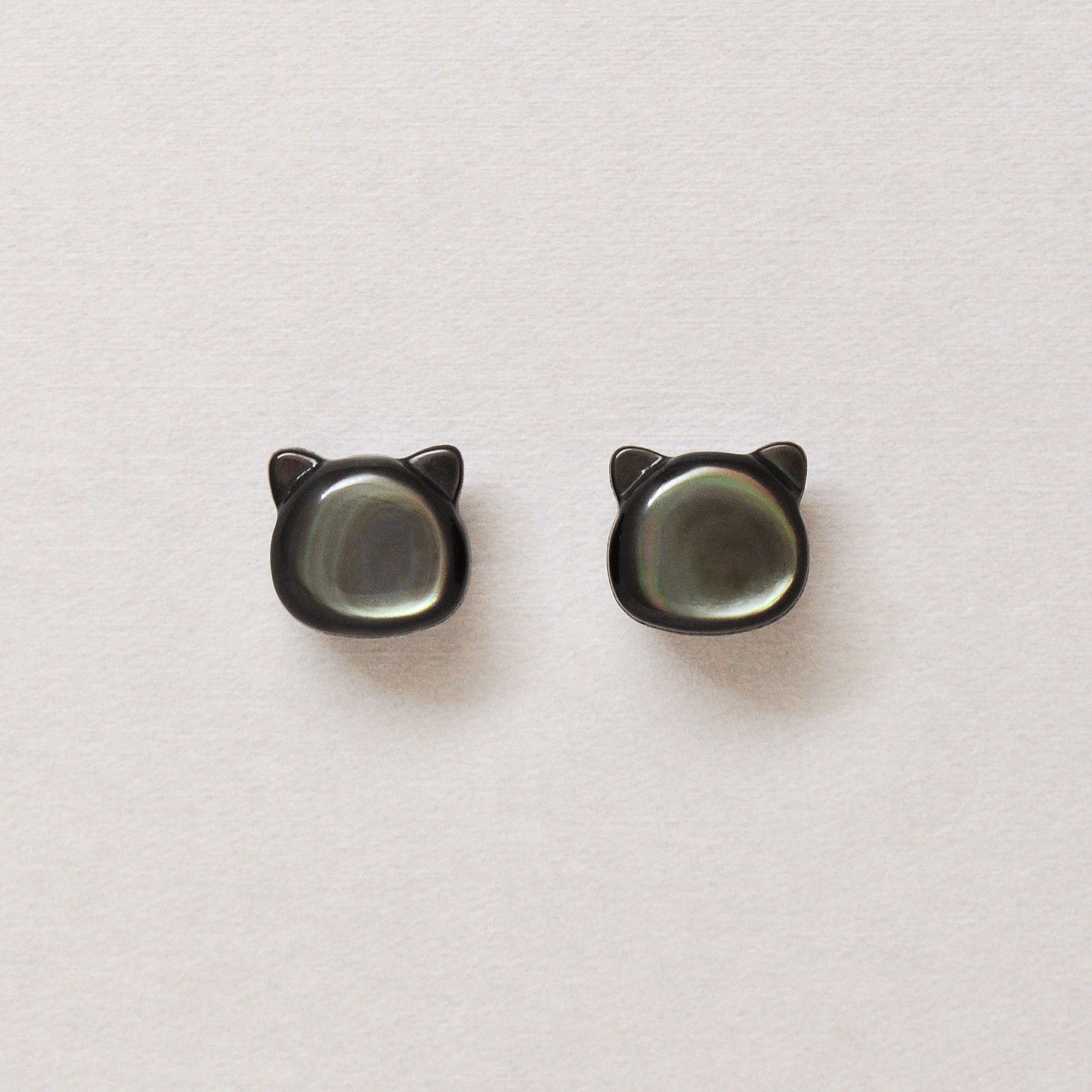 Carved Cat Black Shell Ceramic Post Earrings - Product Image