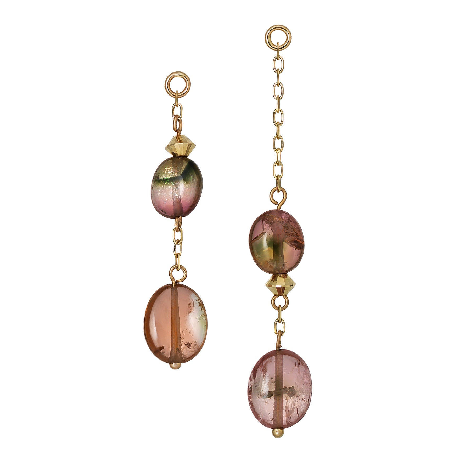 [Palette] 10K Bicolor Tourmaline Asymmetrical Charms (Yellow Gold) - Product Image