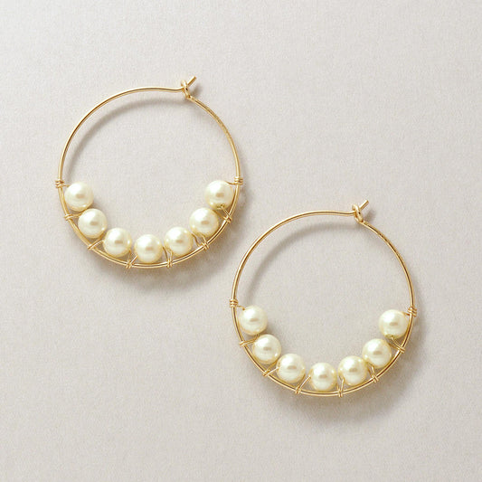 Gold Filled Plastic Pearl Hoop Earrings - Product Image