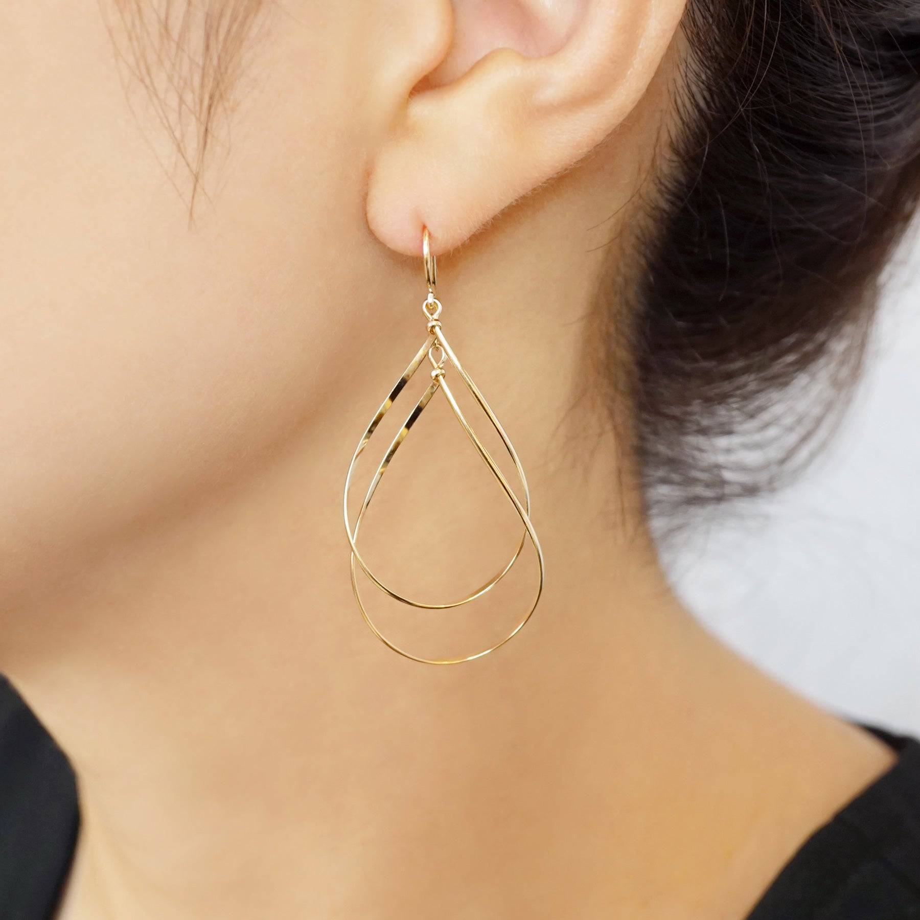 Gold Filled Double Dew Drop Earrings - Model Image