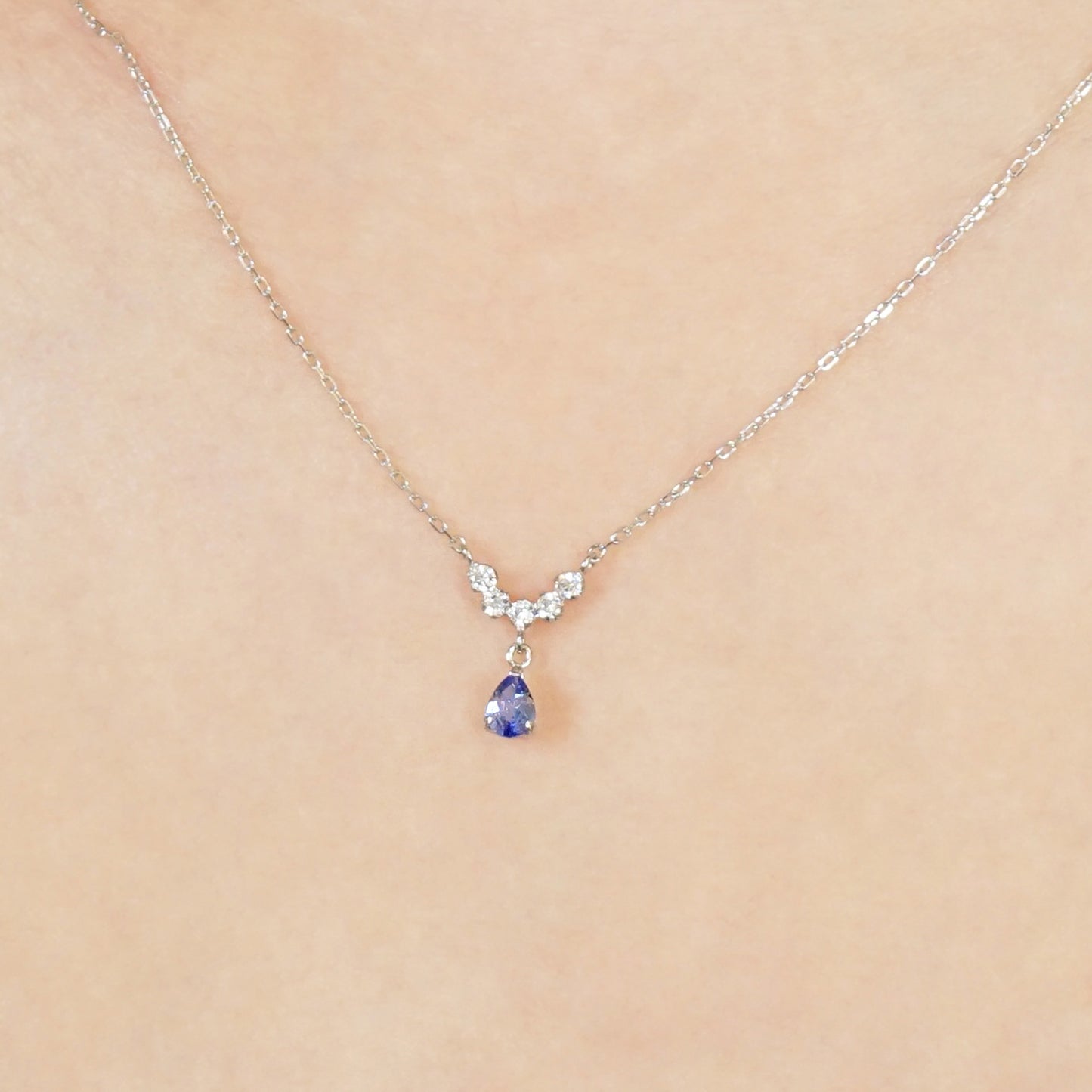 925 Sterling Silver Tanzanite Dew Drop Swinging Necklace - Model Image