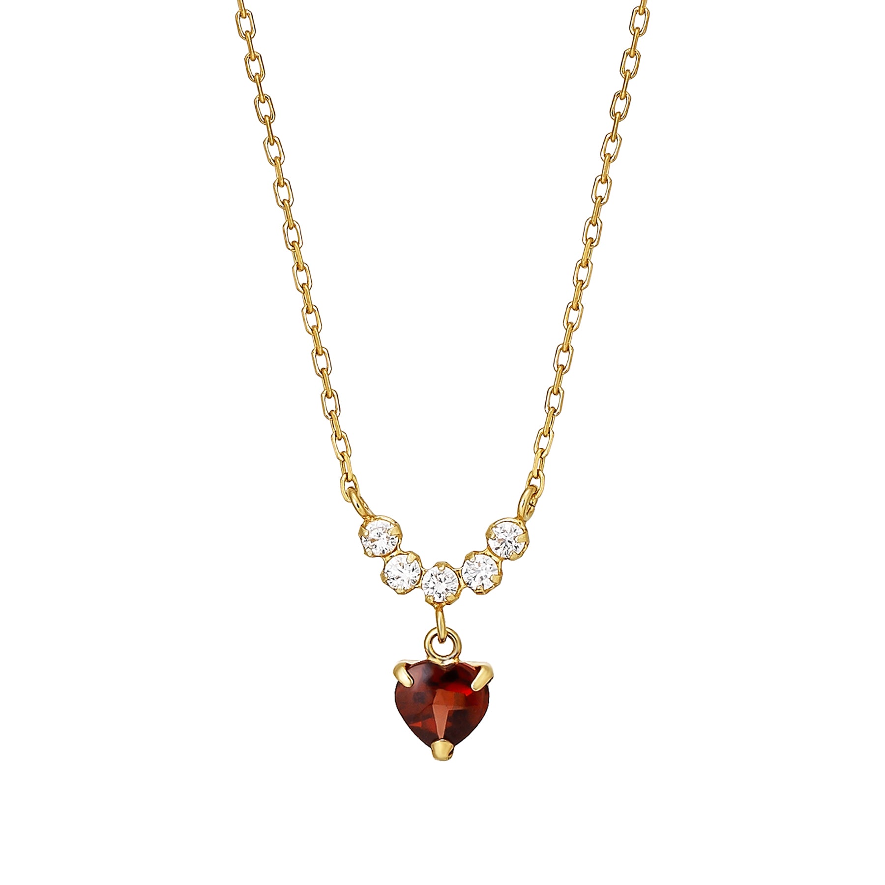 925 Sterling Silver Garnet Heart Swinging Necklace - Product Image