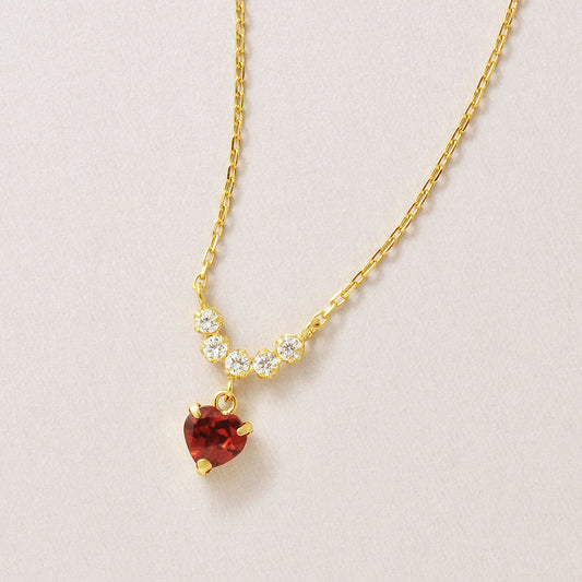 925 Sterling Silver Garnet Heart Swinging Necklace - Product Image