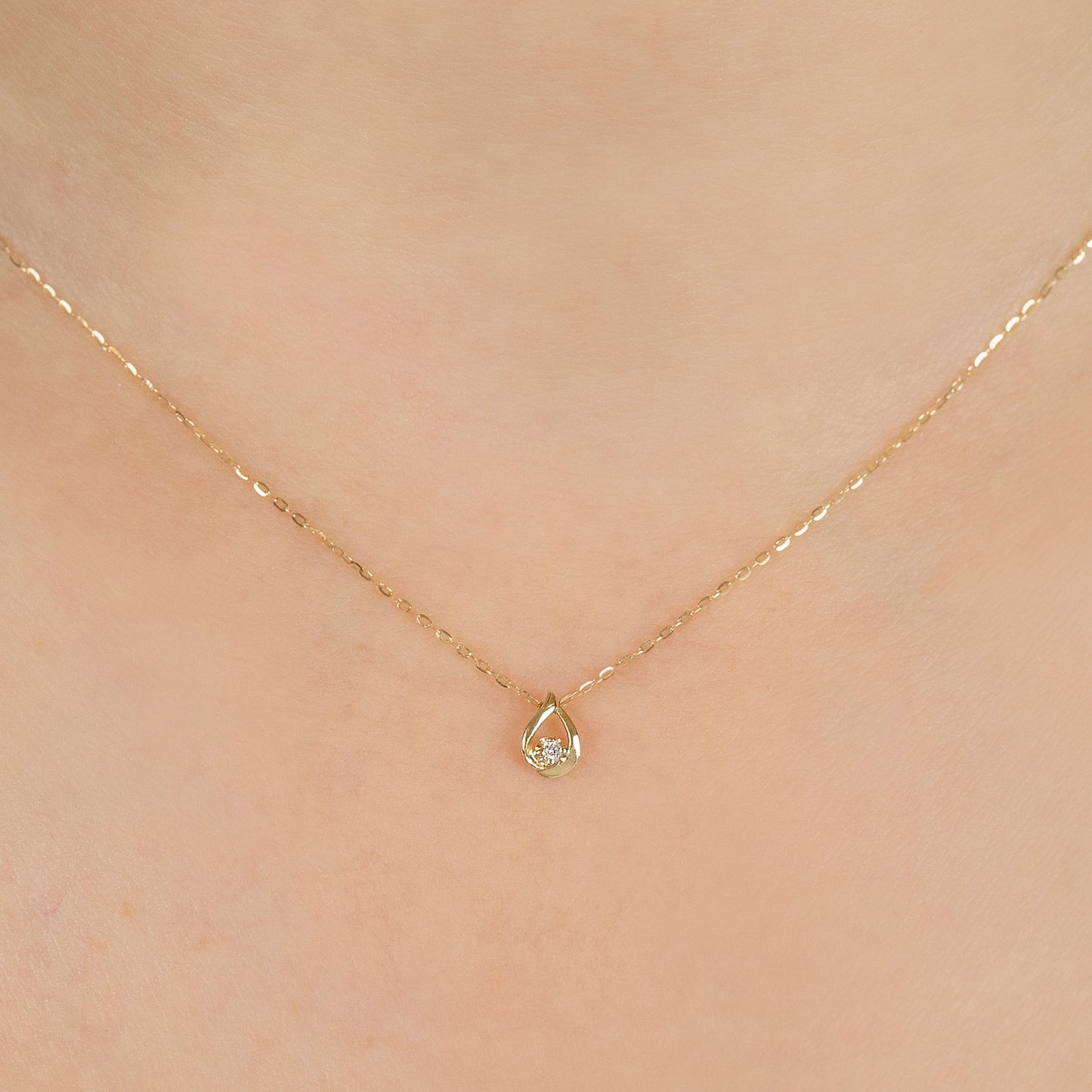 10K Diamond Dew Drop Necklace (Yellow Gold) - Model Image