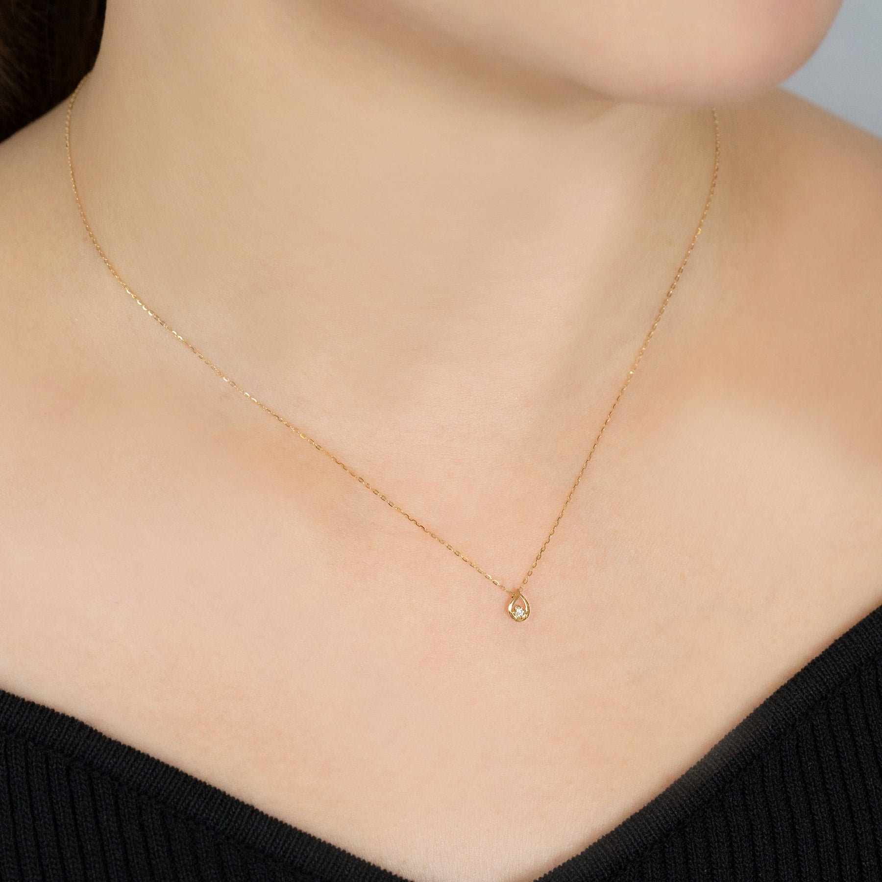 10K Diamond Dew Drop Necklace (Yellow Gold) - Model Image