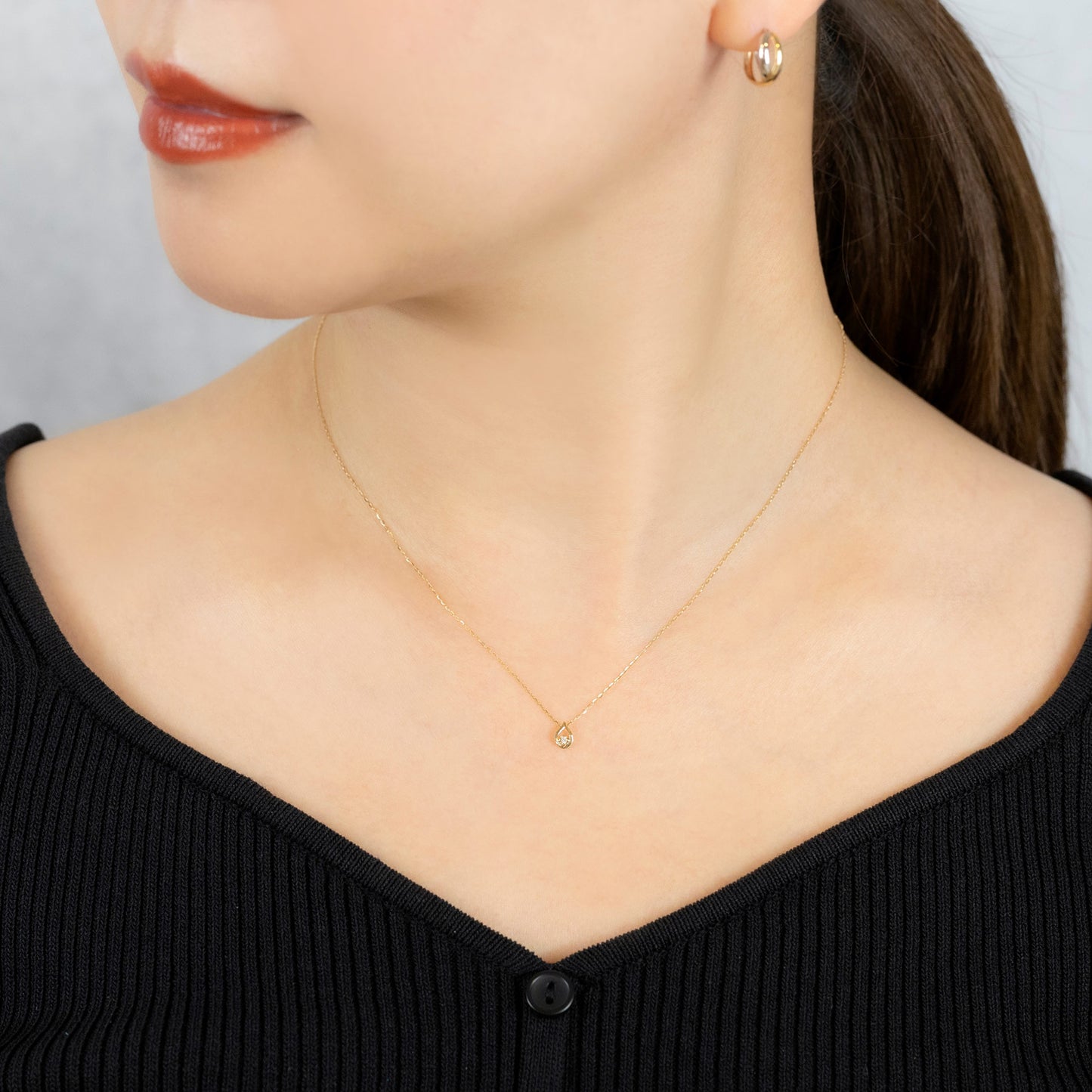 10K Diamond Dew Drop Necklace (Yellow Gold) - Model Image