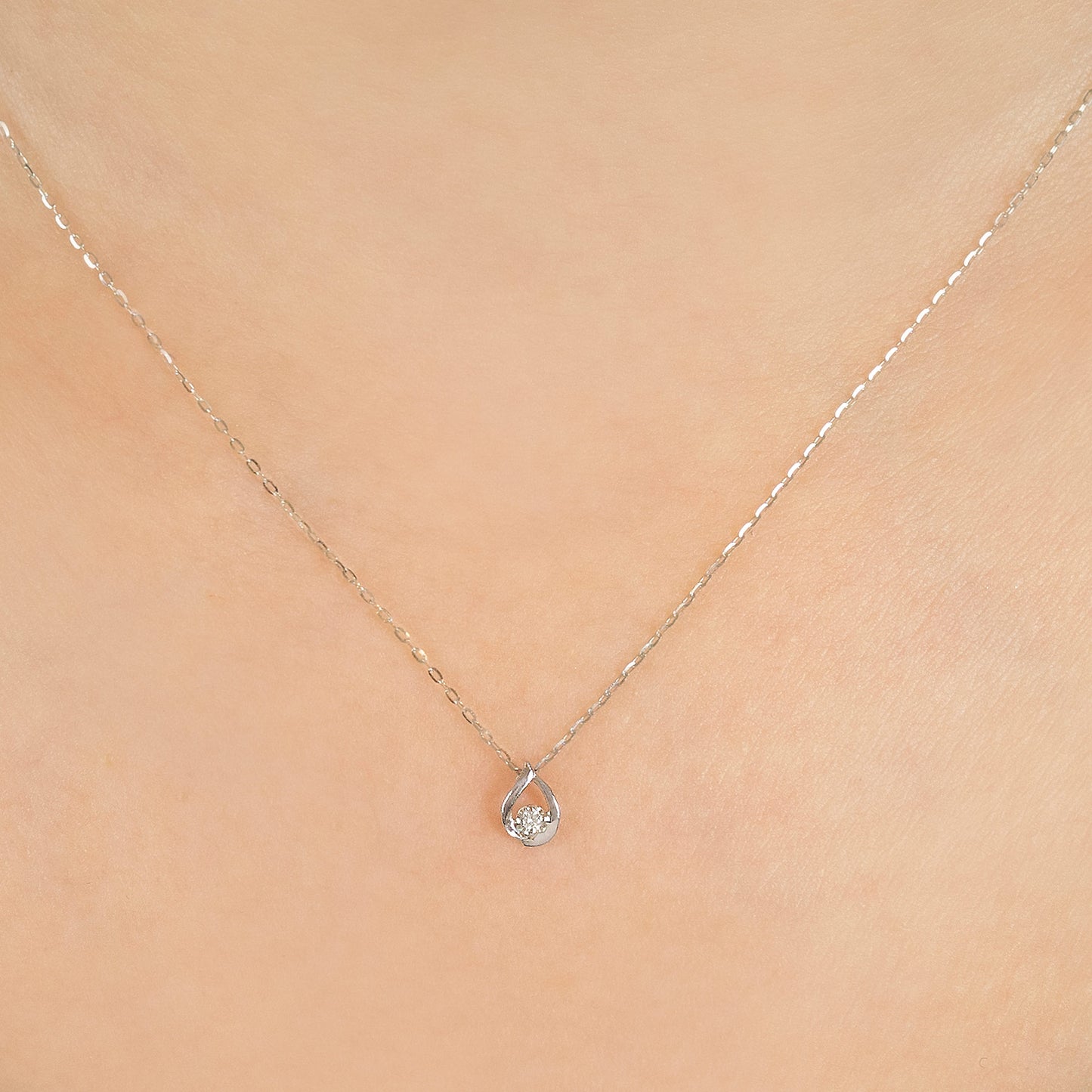 10K Diamond Dew Drop Necklace (White Gold) - Model Image