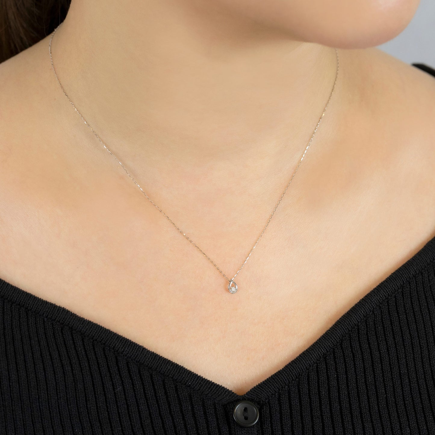 10K Diamond Dew Drop Necklace (White Gold) - Model Image