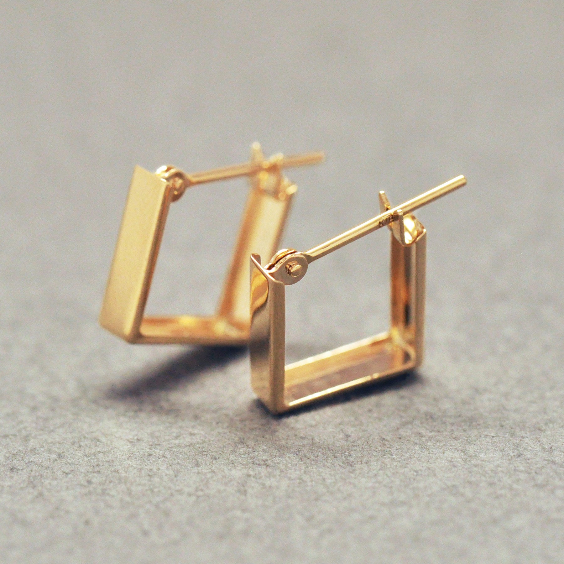 18K/10K Yellow Gold Square Bridge Earrings - Product Image