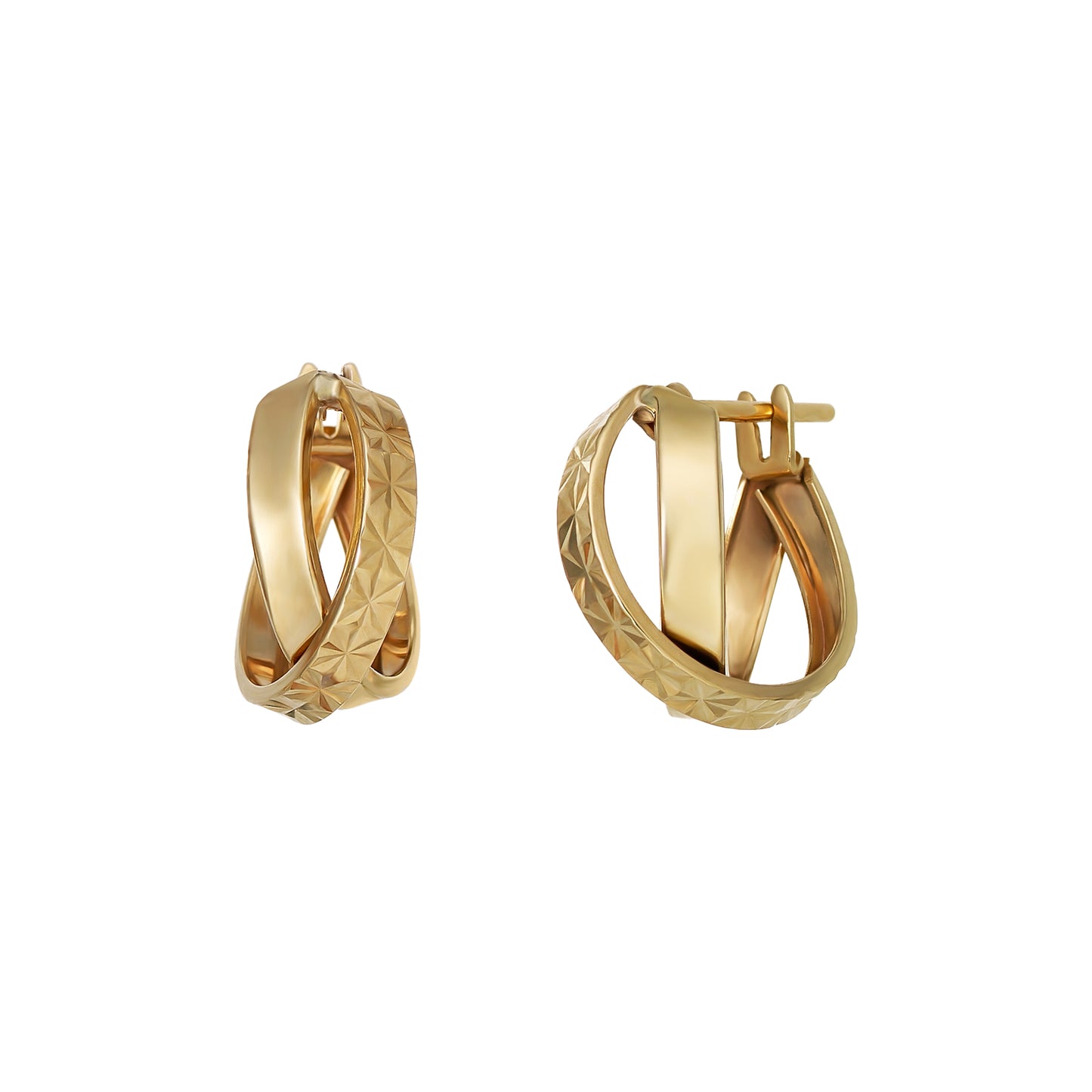 18K/10K Flower Cut Cross Hoop Earrings (Yellow Gold) - Product Image