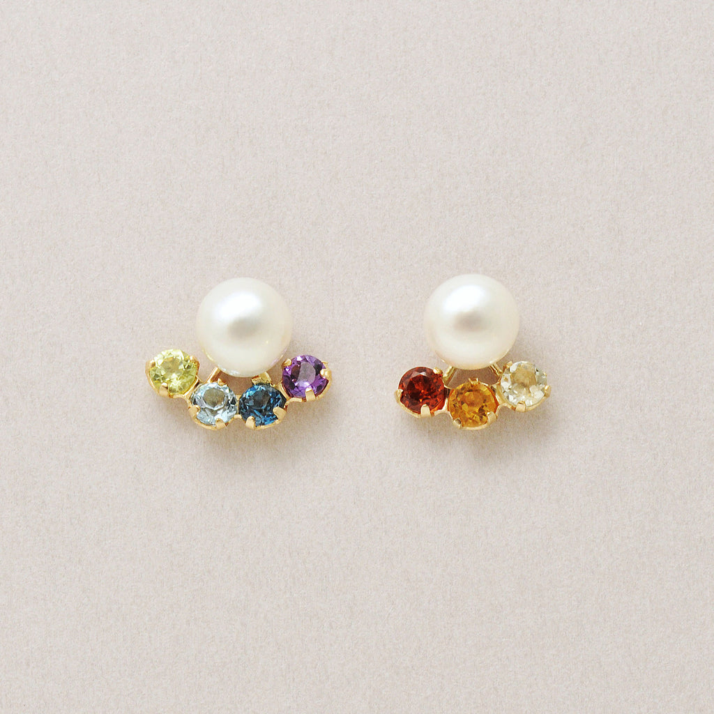 18K/10K Natural Stone Rainbow Pearl Earrings (Yellow Gold) - Product Image