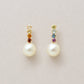 18K/10K Natural Stone Rainbow Pearl Vertical Line Earrings (Yellow Gold) - Product Image