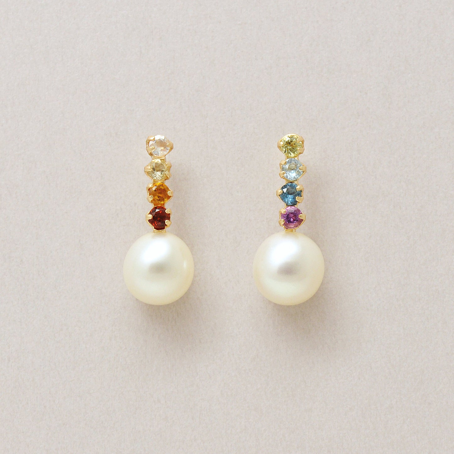 18K/10K Natural Stone Rainbow Pearl Vertical Line Earrings (Yellow Gold) - Product Image