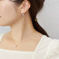 18K/10K Natural Stone Rainbow Pearl Vertical Line Earrings (Yellow Gold) - Model Image